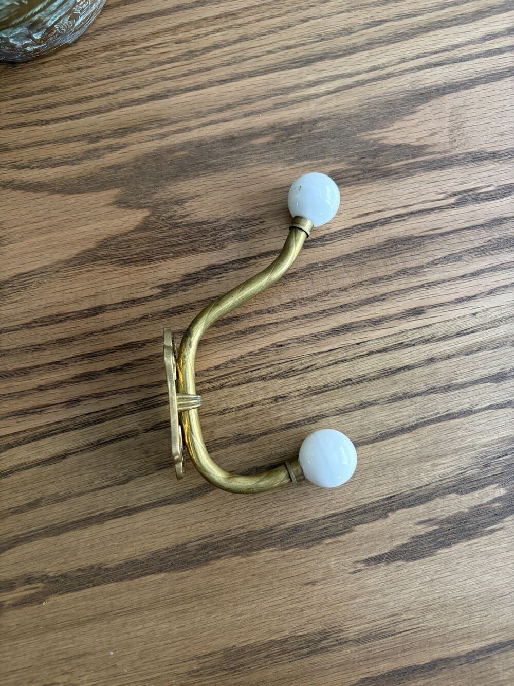 Vintage Brass Wall Mount Coat Hook Wall Hanger Hook with Porcelain Knobs